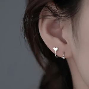 Stainless Steel Spiral Twisted Lip Ring Tongue Piercing Heart Earring