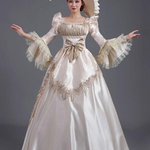 Champagne Retro Costumes Ruffles Polyester Hat Women’s Euro-Style Tunic Marie Antoinette Costume Party Prom Dress