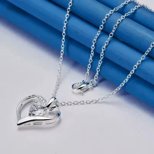 925 Sterling Silver Fine Heart Zircon Wedding Necklace