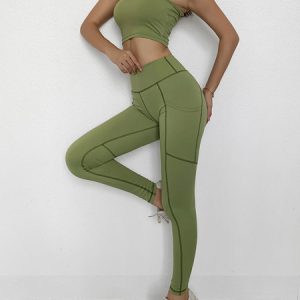 Activewear Yoga Nylon Sleeveless Sexy Workout Clothing Stretchy 2 Piece Set