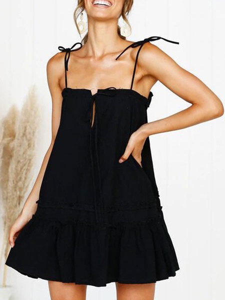 Adjustable Straps Ruffles Lace Up Cotton Beach Dress - Image 4