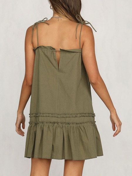 Adjustable Straps Ruffles Lace Up Cotton Beach Dress - Image 6