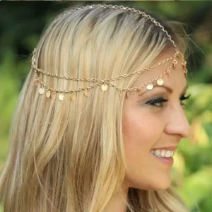 Alloy Coin Forehead Head Chain Metal Tassels Hair Accessories Headband