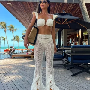 Bikini Swimsuit With Cover Up Pants Swimwear Knot Bathing Suit