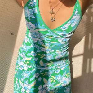 Bodycon Dresses Floral Print Pleated Stretch Sheath Dress