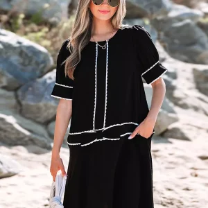Bohemian Jewel Trim And Bow Decoration Oversized Shift Dress