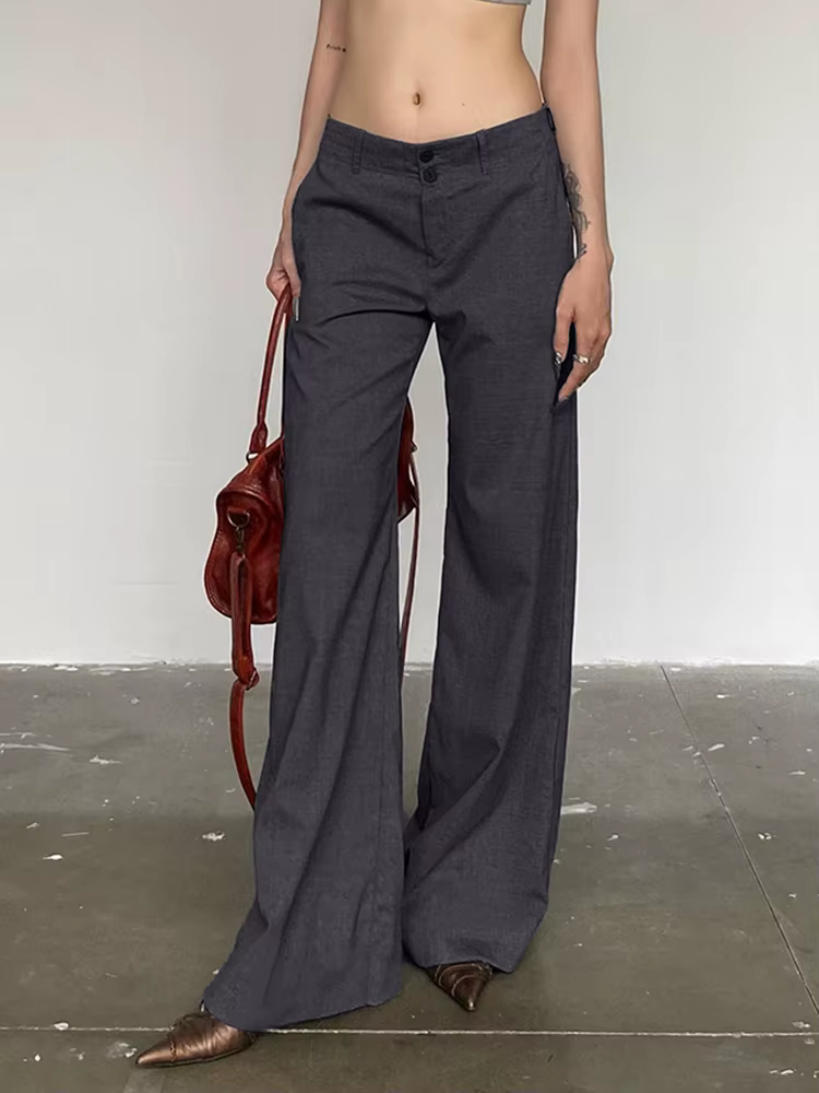 Casual Basic Solid Straight Slim Low-Waisted Wide Leg Pants Streetwear