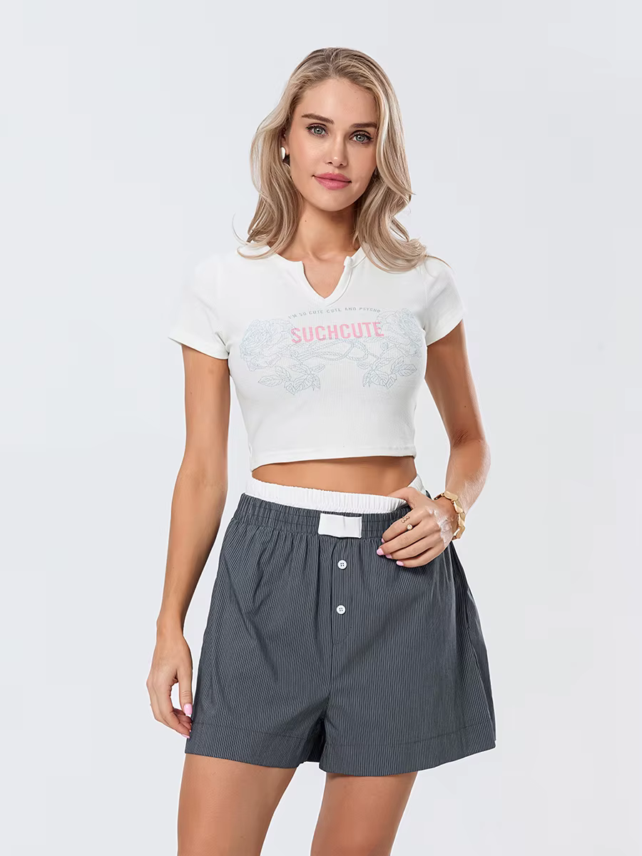 Casual Double Layered Elastic Waist Button Front Wide Shorts