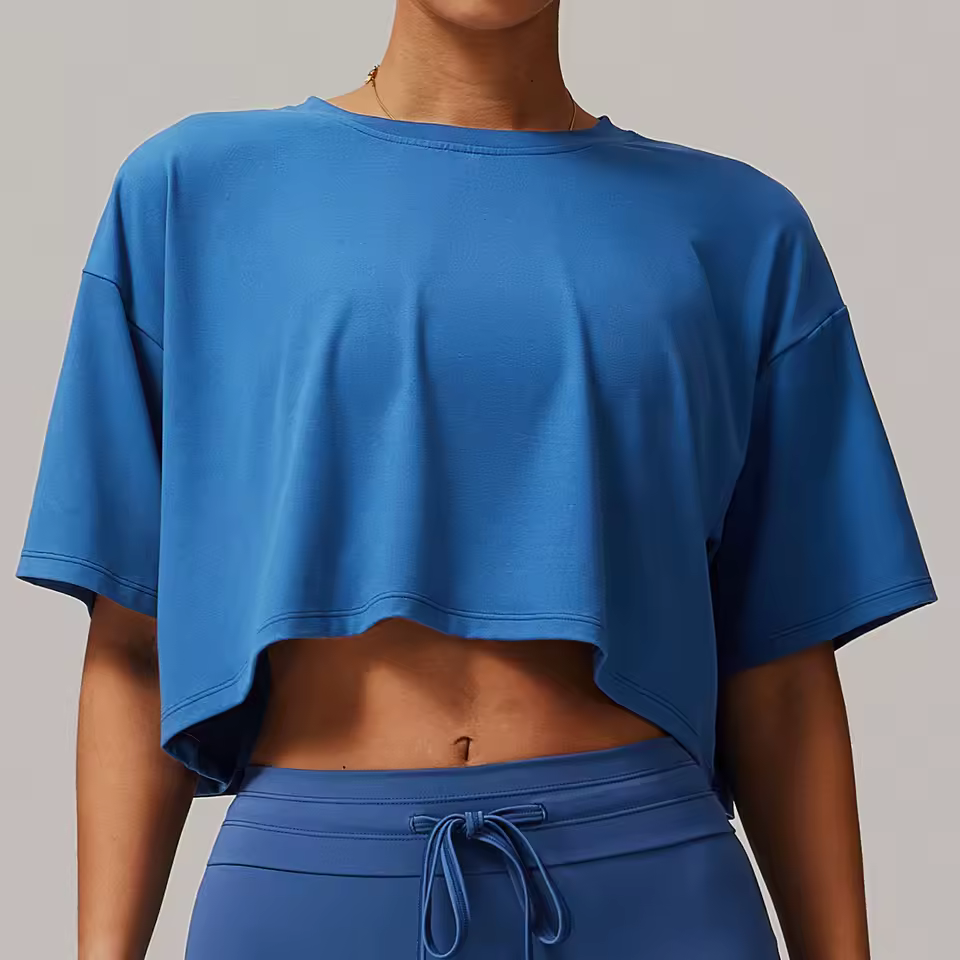Knitted Short Sleeve Smock Loose Outdoor Yoga T-shirt