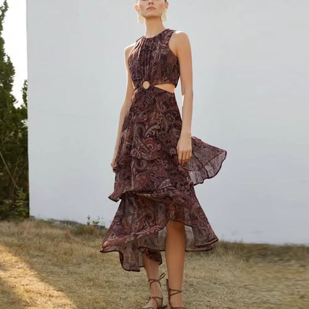 Casual O Neck Sleeveless High Waist Temperament Maxi Dress