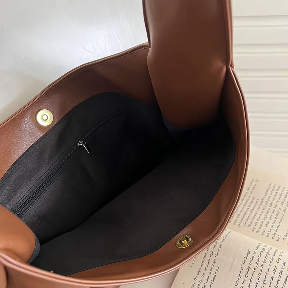 Casual PU Leather Large Capacity Retro Tote Soft Vintage Shoulder Bag - Image 7