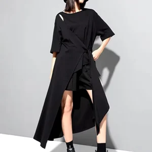 Casual Round Neck Short Sleeve Irregular Hem Big Size Long T-shirt
