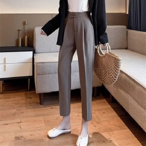 Casual Solid High Waist Harem Pants Flat Pants