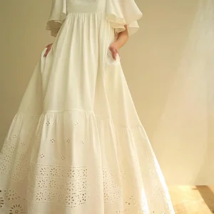 Casual Square Neck Short Sleeve High Waist Temperament Dress