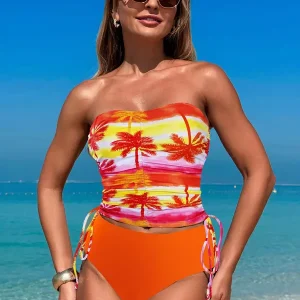 Casual Backless Sleeveless Printed Two-piece Swimsuit