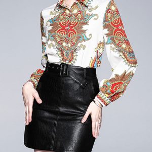 Casual Turndown Collar Long Sleeve Printed Blouse Shirt
