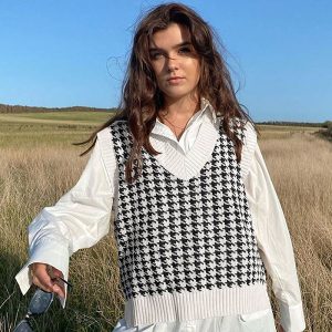 Causal Loose Print Sleeveless Knitwear