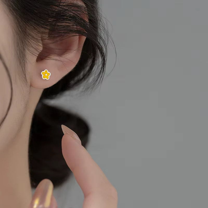 Classic Flower Piercing Screw Ball Thread Bead Stud Earrings