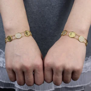 Classic Bling Popular Round Zircon Copper Cz Paved Heart Bracelet