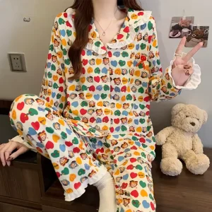 Clouds Cotton Sleepwear Long Sleeve 2 Piece Pants Pajama Set Nightwear