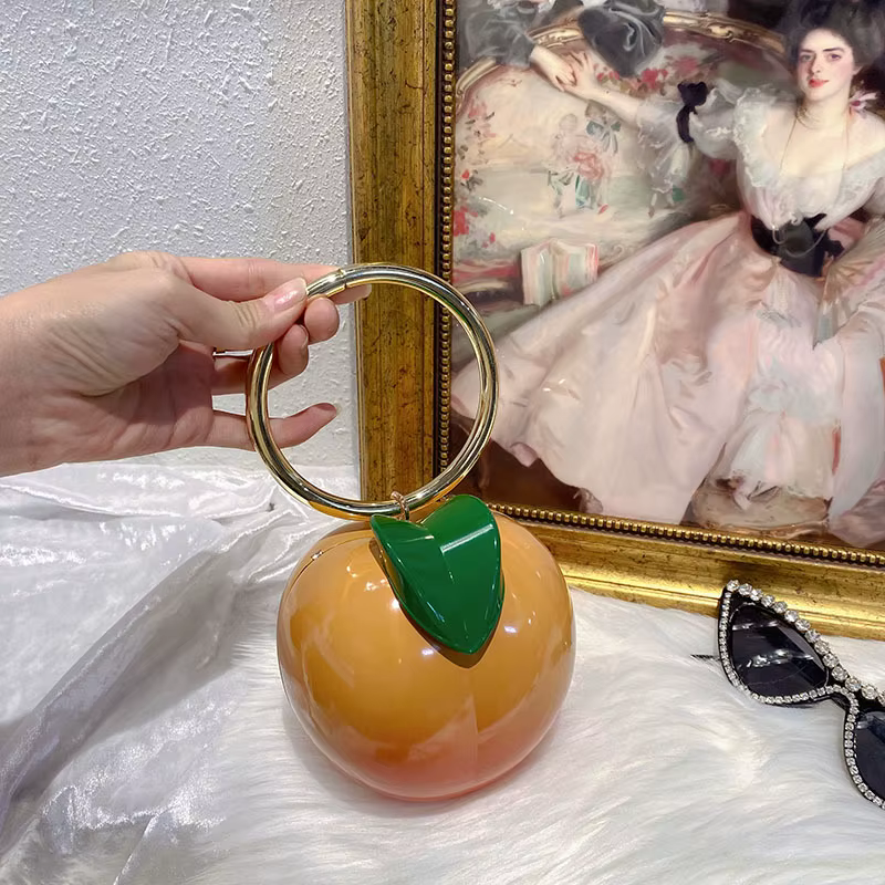 Cute Chains Acrylic Creative Peach Design Evening Party Handbags