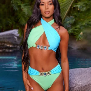 Diamonds Swimsuit Patchwork Halter Bikini Set Two Piece Bathing Suits