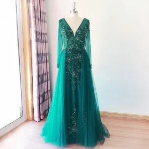 Elegant One Shoulder Long Sleeves Lace Evening Party Dress