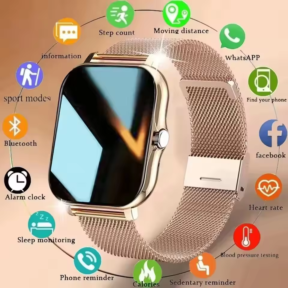 Elegant Android IOS Phone 1.44 Inch Color Screen Bluetooth Call Blood Oxygen/Pressure Monitoring Smart Watch