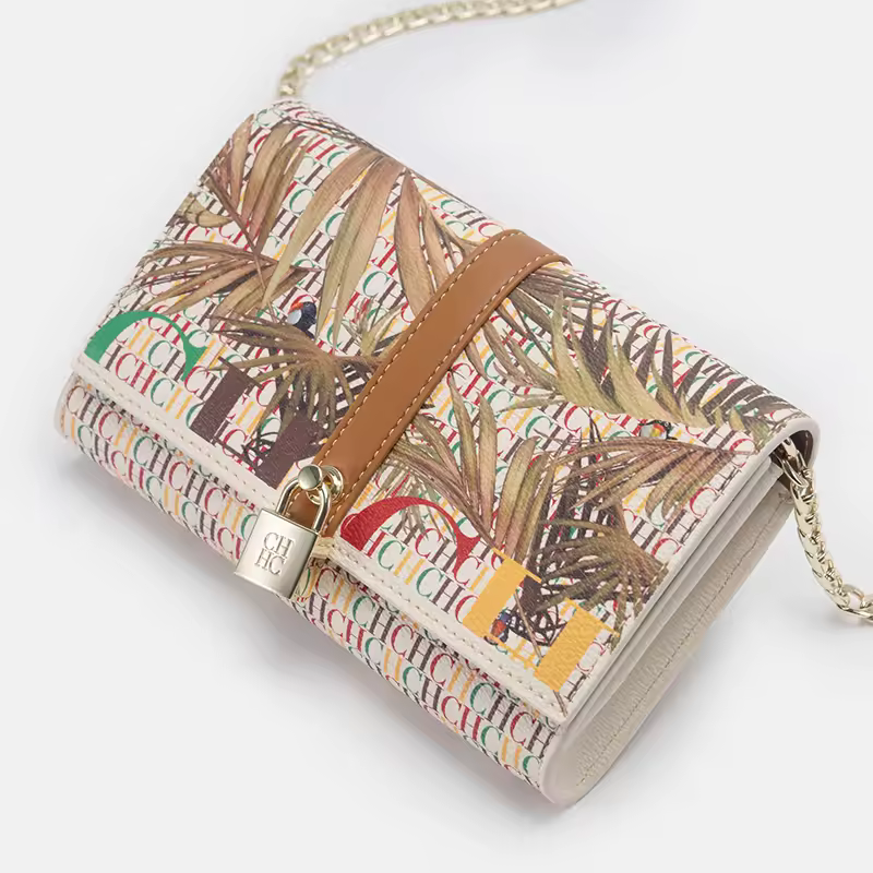 Elegant Designer With Floral Letters Printed Lock High Quality PU Material Shoulder Bag