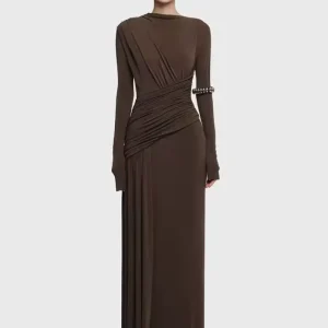 Elegant Fashion Pleated Long Sleeve High Waist Slimming Party Dresses