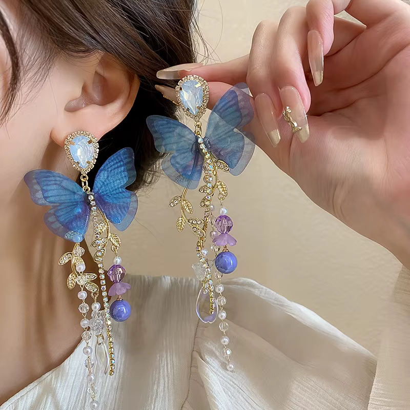 Elegant Pear Hollow Butterfly Dangle Earrings