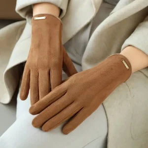 Elegant Keep Warm Mittens Thin Cashmere Solid Cycling Drive Suede Fabric Touch Screen Gloves