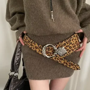 Elegant Personalized Retro Style Waist Leopard Print Wide Belt