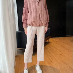 Elegant Pleated Hooded Zipper Solid Color Warm Versatile Full Sleeve Cotton Coat