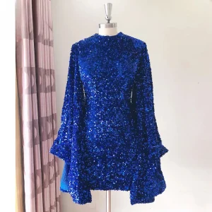 Elegant Sequin Mermaid Flared Evening Party Mini Dress