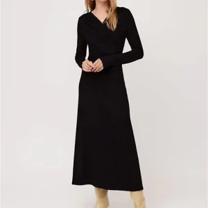 Elegant V-Neck Long Sleeve Twist High Waist Bodycon Maxi Dress