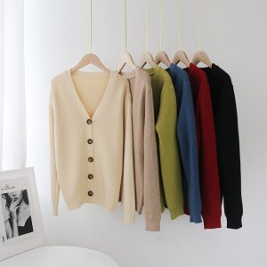 Elegant V Neck Solid Cardigan