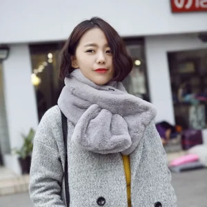 Elegant Warm Thicken Cross Collar Solid Color Faux Rabbit Fur Plush Shawl Scarfs
