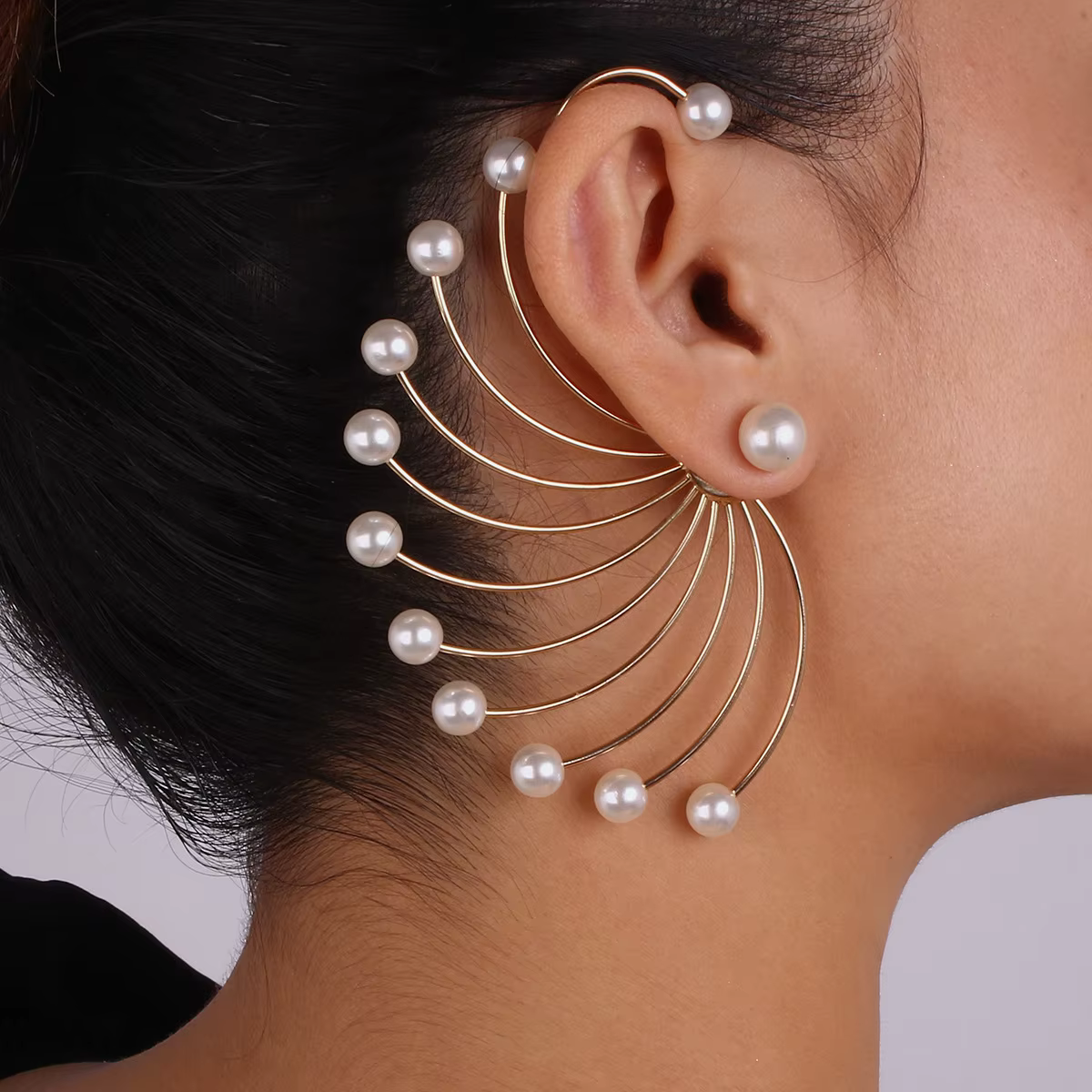 Exaggerated Fan Shaped Ear Jacket Wedding Bridal Prom Statement Earrings