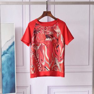 Fashion Designer Silk Print Patchwork Knitting T Shirts