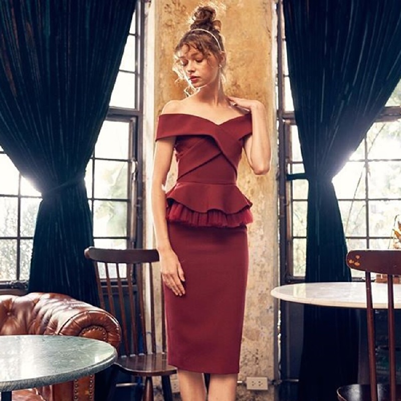 Fashion Sexy Off Shoulder Ruffles Tops +Sheath Skirt 2 Pieces Sets - Image 4