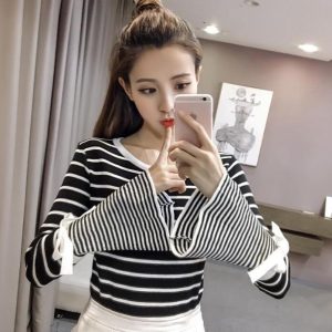 Flare Long Sleeve O-neck Bow decoration Fashion Pullover Sweater