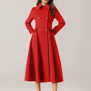 Flared Blend Turndown Collar Double Waist Elegant And Vintage Coat