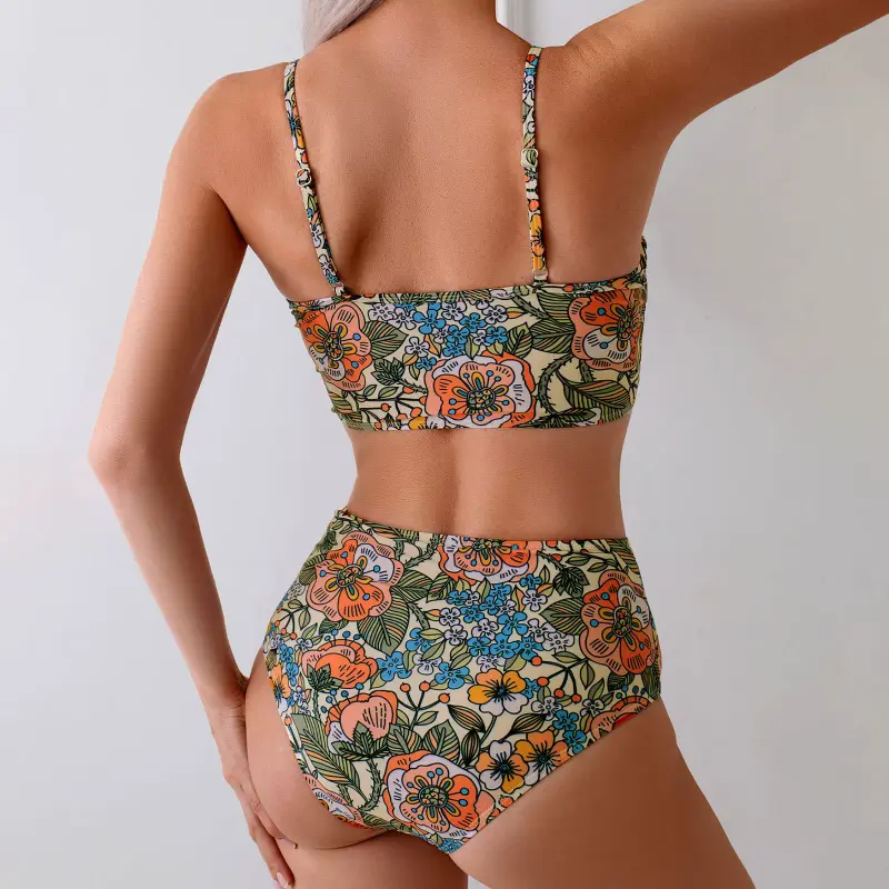 Floral Printed Swimsuit High Waist Swimwear Two-Pieces Bikini Set - Image 3