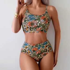 Floral Printed Swimsuit High Waist Swimwear Two-Pieces Bikini Set