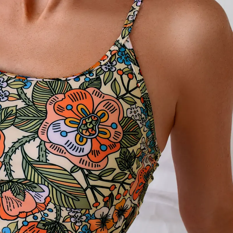 Floral Printed Swimsuit High Waist Swimwear Two-Pieces Bikini Set - Image 4