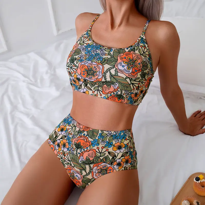 Floral Printed Swimsuit High Waist Swimwear Two-Pieces Bikini Set - Image 2