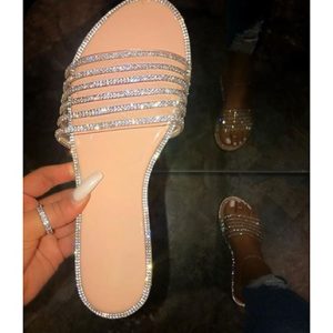 Gem Studded and Lined Slide Sandals