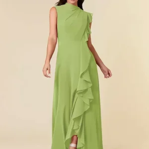 Gorgeous High Collar Sleeveless A-Line Pleated Wedding Guest Dresses