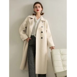 Hepburn Style Single-breasted Mid-length Wool Coat